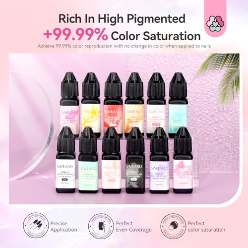SAVILAND 12 Color Airbrush Gel Polish Set: 2026 Must Have Dilution-Free, Non-Acetone Formula with Fine Mist Sprayer for French & Ombre Nail Art, Home and Salon Use