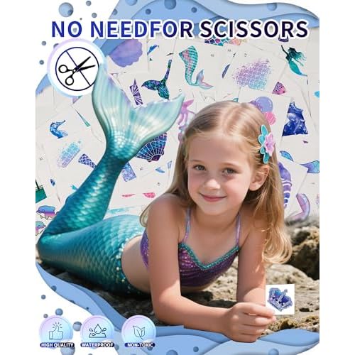 SUNAI Mermaid Party Favors - 100 Style Pre-Cut Mermaid Temporary Tattoos(2x2 Inch) Perfect for Under The Sea Themed Birthday Party Decorations, Supplies, Goodie Bag Fillers