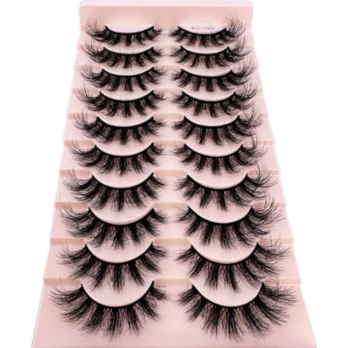 DIY Eyelash 10 Pairs 3D Imitation Mink False Eyelashes - Natural Thick Fluffy Dramatic Lashes, Lightweight Reusable Eyelash Extensions for Sensitive Eyes, Daily/Party Makeup (XK43)