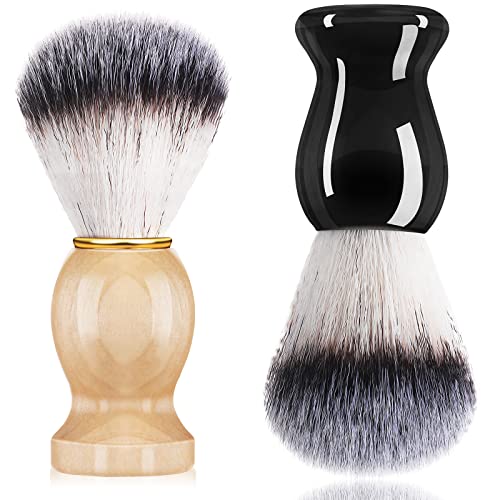 2 Pack Men Shaving Brush, Soap Synthetic Hair Tool & wet Shave Using Cream with Hard Wood Handle Synthetic Travel Paint Brush for Men Valentine Gifts Hair Salon Tool Home(Brown, Black,stylish)