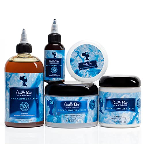 Camille Rose Black Castor Oil + Chebe Pure Strengthening Hair Oil ? Nourishing Oils for Dry, Damaged High-Porosity Hair, 2 Fl Oz