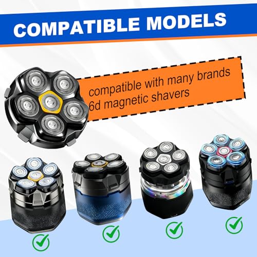 Magnetic 6 Blades Head Shaver Replacement Heads for Many 6D Magnetic Electric Razor,Magnetic 6D Blade Head Compatible with Head Shavers for Bald Men. (4PCS)