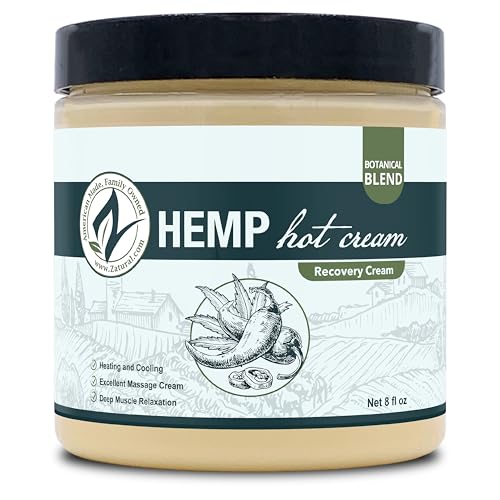 Zatural Hemp Hot Cream Massage Joints and Muscles and Body Wraps Essential Oil Blend, Aloe, Hemp, and More (8oz jar)