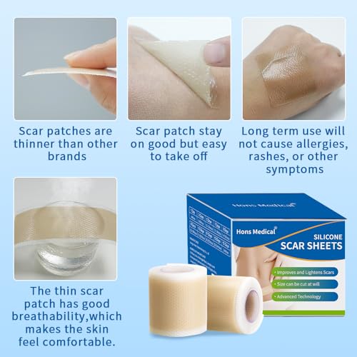 Medical Grade Silicone Scar Sheets 1.6"x 157" Roll-4M Keloid Scars Removal C-Section Scar Strip Painless Treatment Resuable Tummy Tuck Tape Professional for Surgical Incision,Acne,Burn Scar