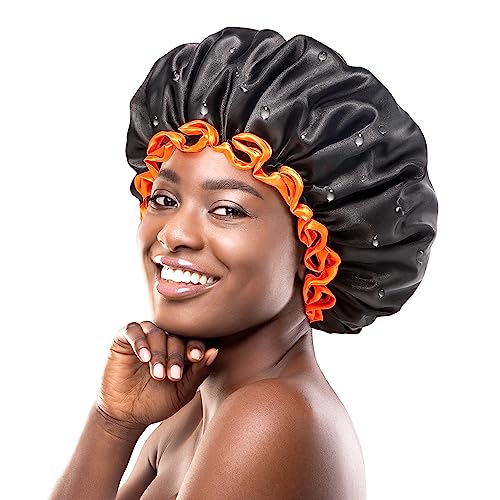 mikimini Extra Large Black Shower Cap + Mystery Shower Caps with Brown Lace