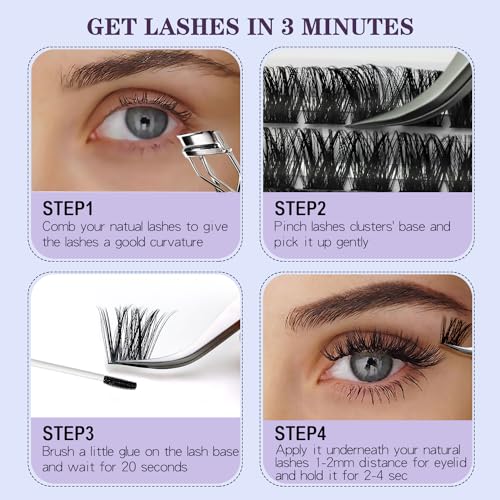 Fluffy Cluster Eyelash Extensions Qeelasee Mink Individual DIY 80D Volume 0.07D Eye Lash Clusters 144pcs Mix8-18mm at home Lash Extensions(80D-0.07D,8-18MIX)