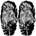 2 Sheets Realistic Animal Temporary Tattoos Stickers Black Lion Cross Designs For Men Waterproof Arm Leg Fake Body Art, Gym & Parties Bold Masculine Decals