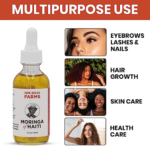Papa Rozier Farms Moringa Oil of Haiti 2oz - Grown On Our Farms, Crushed In Our Farmhouse in Brooklyn - Undiluted, Cold Pressed, And Unrefined For Hair, Skin, Eyelashes, Eyebrows & Nails - from