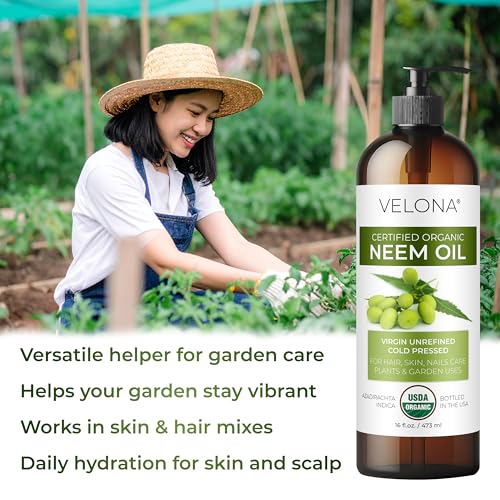 velona Neem Oil USDA Certified Organic - 1 Gallon / 128 Fl Oz | 100% Pure and Natural Carrier Oil | Virgin, Unrefined, Cold Pressed | Hair, Body and Skin Care | Use Today - Enjoy Results