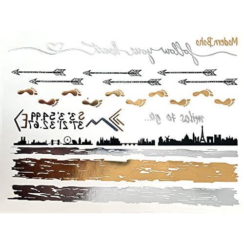 5 Sheets Metallic Tattoos Gold and Silver Flash By Modern Boho Travel Inspired (Wanderlust Collection)
