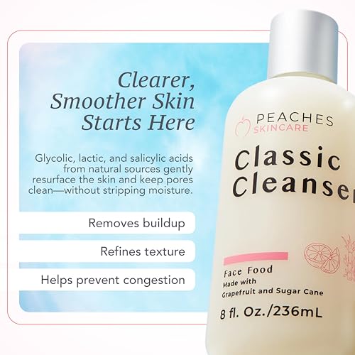 Peaches Skincare Hydrating Facial Cleanser ? Vegan Face Wash with Grapefruit, Sugar Cane, and Gotu Kola ? Lightly Exfoliating Daily Formula for All Skin Types ? Classic Cleanser ? 8 oz