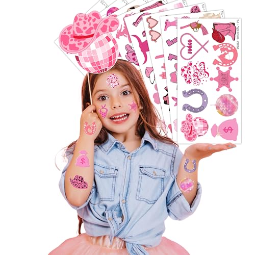 Cowgirl Temporary Tattoos Birthday Party Supplies Decorations 96PCS Tattoos Stickers Super Cute Party Favors Kids Boys Girls Gifts Ideas Classroom School Prizes Themed, Pink (Version 1)