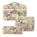 Makeup Bag, 3 PCS Quilted Makeup Bag, Cute Floral Cotton Cosmetic Bag set, Coquette Makeup Pouch Large Travel Toiletry Bag