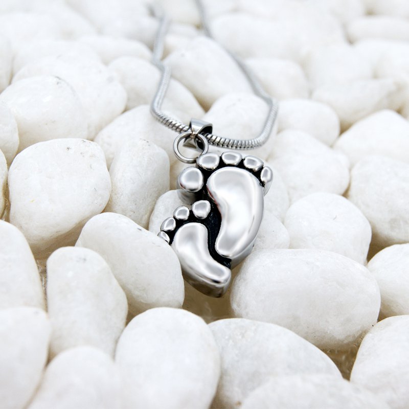 Cremation Jewelry for Ashes Memorial Necklace with Baby Footprint Keepsake - Stainless Steel Urn Pendant, Free Funnel & Velvet Box