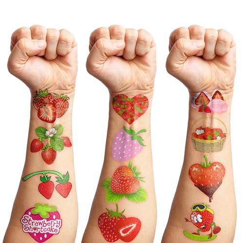 Sweet One Strawberry Themed 1st Temporary Tattoos 90 PCS Party Decorations Favors Supplies Berry First Theme Birthday Cute Fruit Tattoo Stickers Gifts for Boys Girls Kids Class School Prizes Christmas