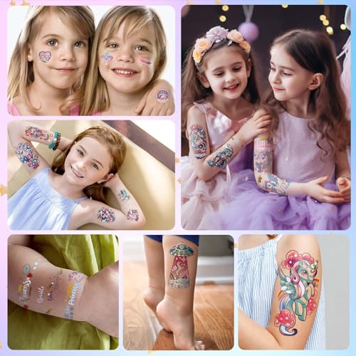 Unicorn Temporary Tattoo for Kids 35pcs Realistic Fake Tattoos, Full Half Arm Sleeve Glitter Tattoo Kit, Waterproof Birthday Party Supplies, Makeup Gifts for Girls Kids (24 Sheets)