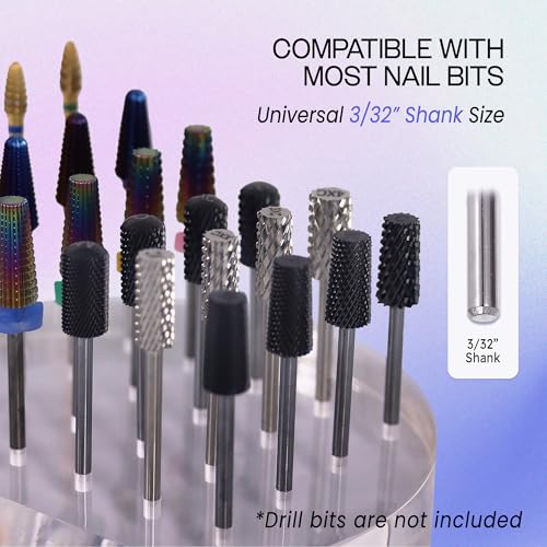 PANA Round Transparent Acrylic Nail Drill Bit Holder Display Organizer Stand - Carbide Bit Storage Mount For Manicure Tools Nail Salon - 12 Holes Clear (Drill Bits Not Included)