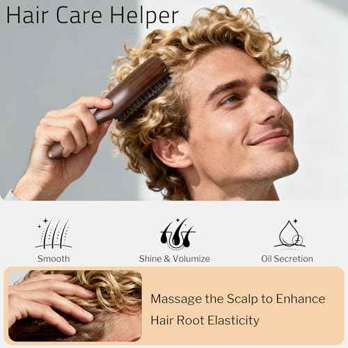 Boar Bristle Hair Brush for Men, Mens Slick Back Hair Brush with Stiff Bristles & Wooden Walnut Handle for Thick & Fine Hair Smoothing, Detangling, Styling, Beard Straightens