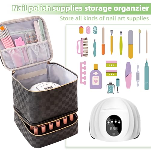 Nail Polish Organizer Bag with Handles - Holds 30 Bottles (15ml - 0.5 fl.oz)£¬Travel Case Portable Storage Bag for Manicure Set (Checkered Black)