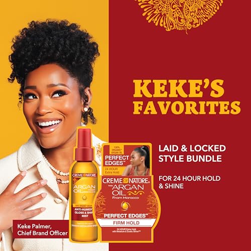 Creme of Nature Edges Gel & Anti-Humidity Mist with Argan Oil of Morocco, Keke Palmer's Favorites, Curly Hair Styling & Heat Protection Spray (Bundle Pack of 2)