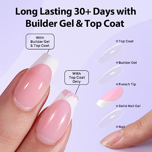 btartboxnails XCOATTIPS - Builder Gel Top Coat Set, French Tip Press on Nails with Builder Gel Top Coat Set