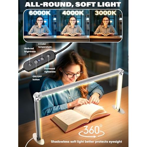STOLAS Half Moon Light for Nail Desk with Phone Holder, 14 inch Height 3 Modes 3000K-6000K Dimmable LED Light, Desk Lamp for Nail Tech (Silver)