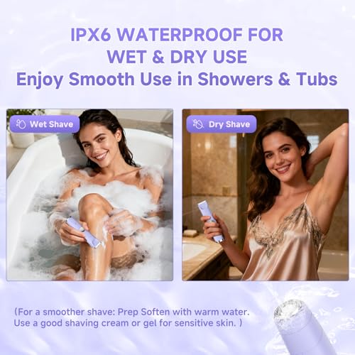 Bikini Trimmer for Women, Shaver for Private Area, 3 in 1 Electric Razors for Leg Body Armpit Pubic Hair Shaving, Ceramic Blade,Smooth Gentle Shave,USB-C Charge Dock,Cordless and Rechargeable (Purple)
