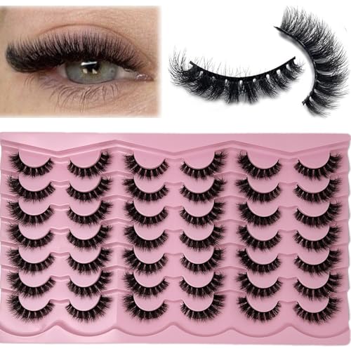 Short Fluffy Lashes Cat Eye 21 Pairs Natural False Strips Lashes Pack Wispy 3D Faux Mink Eyelashes