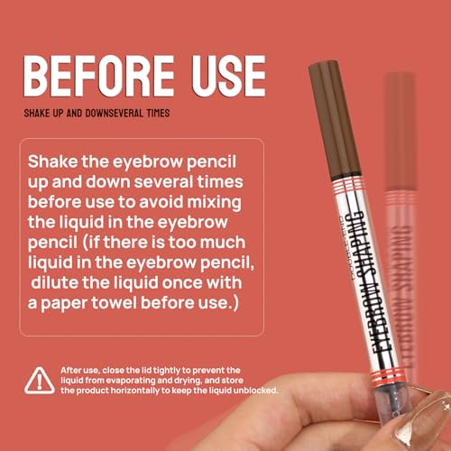 2-in-1 Microblading Eyebrow Pen with 4-Fork Tip Brow Pen + Clear Shaping Brow Gel, Long-Lasting Waterproof Smudge-Proof Eyebrow Pen, Natural-Looking, Dual-Action for Precise Shaping (02# Dark Brown)