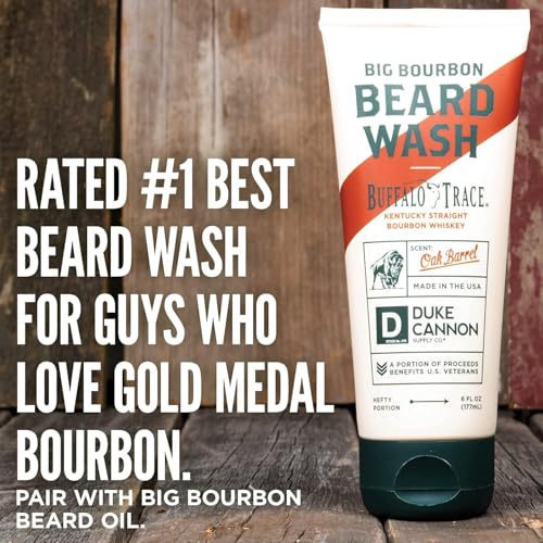 Duke Cannon Big Bourbon Beard Wash, 6oz - Hydrating Beard Cleanser with Hops Extract, Soybean Oil & Barley Protein - Woodsy Oak Barrel Scent, SLS & Paraben-Free (3 Pack)