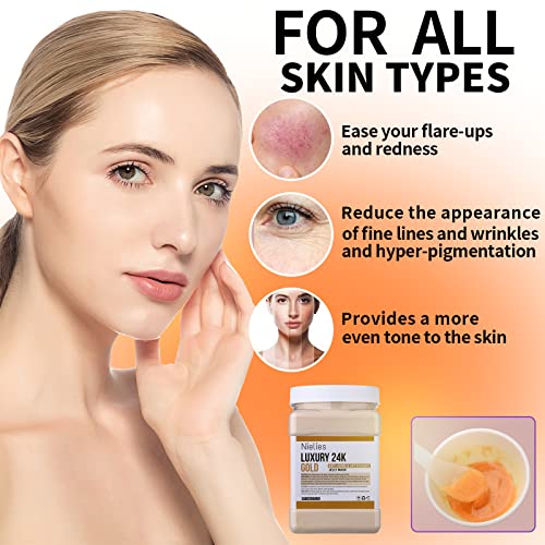 24K Gold & Hyaluronic Acid Jelly Mask, Facial Skin Care- Collagen Peel-Off Jelly Mask Set, For Facials, Face Mask For Instant Hydration, Vegan Peel Off Face Mask, For Hydration