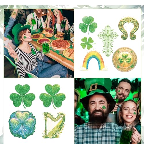 St. Patrick's Day Shamrock Temporary Tattoos & Face Stickers, Waterproof Saint Patrick's Day Clover Tattoos Art Make up Deco Irish Party Favors