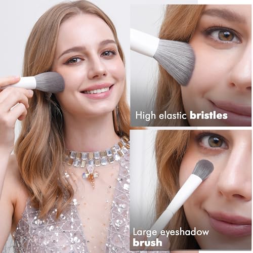 20 Pcs Pro Grade Makeup Brushes Set with Dense Ultra Soft Vegan Bristle,Elegant Design Make up Brushes for Powder, Foundation,Bronzer,Highlight,Face Blending Contour, Concealer, Eye shadow