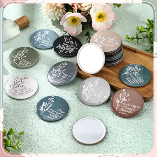 80 Pcs Christian Compact Mirrors Bulk Inspirational Bible Verse Pocket Mirror Mini Purse Makeup Mirrors Christian Religious Gifts for Women Coworker Church Easter Party Favor (Spanish Bible)