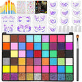 Professional Face Painting Kit for Kids and Adults ? 54 Color Water Activated Cosplay Makeup Kit, Non-Toxic Body Paint with Stencils, Gems, Brushes? for Halloween FX, Bday Parties, School Event
