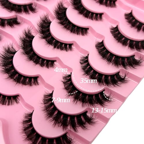 Short Fluffy Lashes Cat Eye 21 Pairs Natural False Strips Lashes Pack Wispy 3D Faux Mink Eyelashes