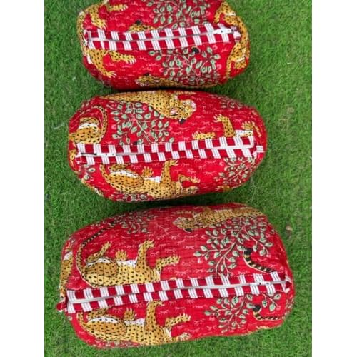 YILLE Set of 3 Pieces Block Printed Travel Organizer Kit Storage Bag for Women Makeup Bag Travel Cosmetic Bag (Red Cheetah)