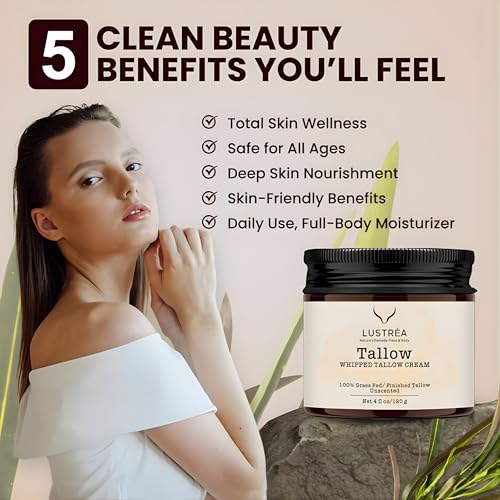 Whipped Tallow Cream for Face & Body 4oz | Grass Fed Beef Tallow Moisturizer | Face Cream for Dry Skin & Sensitive Skin | Beef Tallow Balm, Non-Greasy Daily Skincare (120 gram, Clean Cloud)