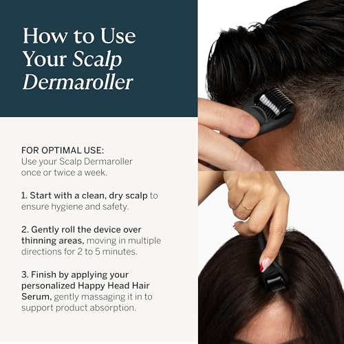 Happy Head Dermaroller for Scalp, Beard and Face ? 0.25mm Microneedling Tool to Help Scalp Stimulation, Refine ? Skin Care and Grooming for Men and Women