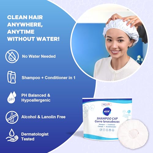 MedVance No Rinse Shampoo Cap | Rinse Free Shower Cap that Shampoos & Conditions | PH Balanced & Hypoallergenic Waterless Hair Wash | 6 Pack