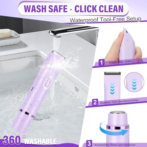 Women's Bikini Trimmer, 2-in-1 Electric Shaver for Bikini Line, Legs, Underarms, Face - Waterproof Women's Electric Shaver for Sensitive Skin, USB Rechargeable