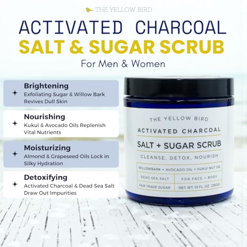 Activated Charcoal Face & Body Scrub ? Natural Deep Cleansing Exfoliator for Smooth, Soft Skin ? Gentle Salt & Sugar Scrub for Armpit & Foot Detox ? For Men & Women ? Made in USA
