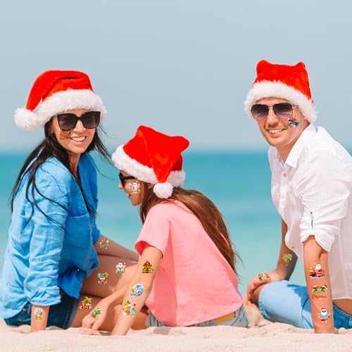 96 Pcs Summer Christmas Temporary Tattoos July Christmas Summer Party Face Tattoo Stickers Beach Coconut Pattern for Kids Adults Holiday in July Party Xmas Favors Supplies Decoration