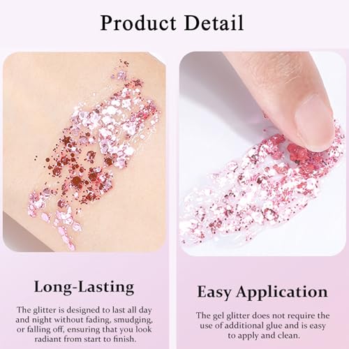 Body Glitter Gel, Holographic Chunky Glitters for Body Hair Face Nails, Colorful Mermaids Shimmer Sparkle Makeup for Parties, Halloween, Singer Concerts Disco Festival Rave Accessories