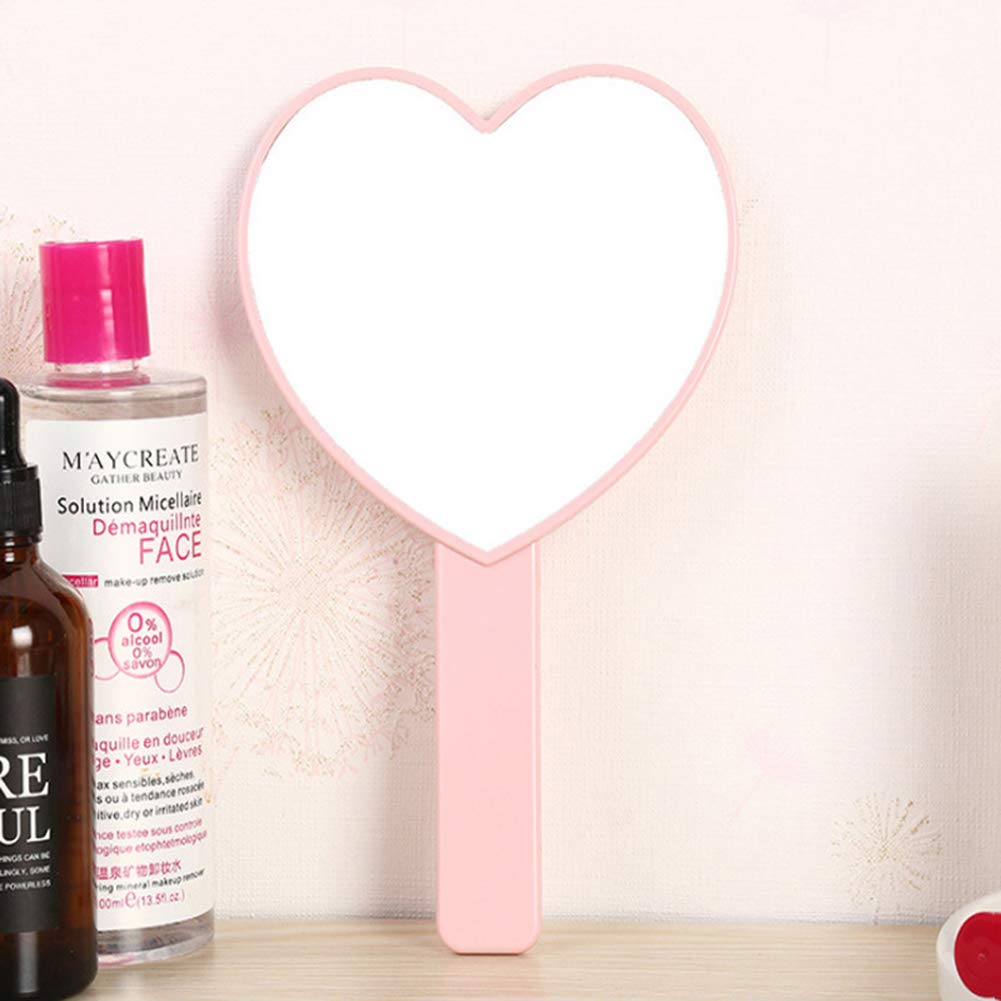TBWHL Heart-Shaped Travel Handheld Mirror, Cosmetic Hand Mirror with Handle (Pink, 2 Pack)