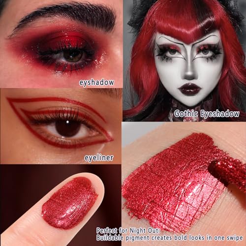 Liquid Red Metallic Eyeshadow - High Pigment Quick-Drying Sparkly Red Gothic Eyeshadow for Sensitive Eyes, Long Last Burgundy Eye Shadow for Christmas, Party, Easy to Remove, Crease-proof & Vegan #07