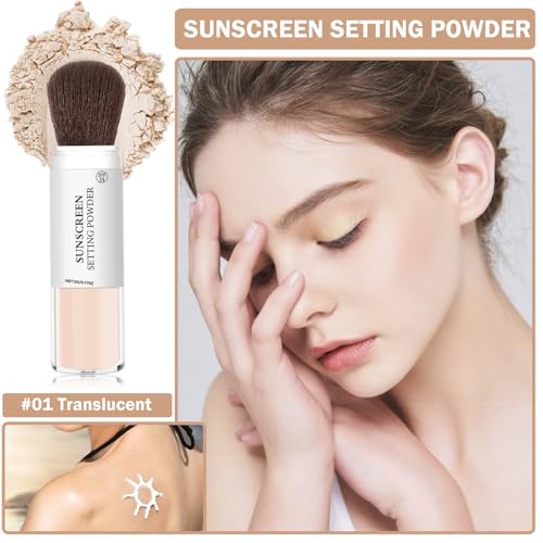 Mineral Sunscreen Setting Powder for Face & Scalp, SPF 35 Mineral Brush Powder Sunscreen Oil Control Matte Finish Long Lasting Lightweight Breathable for All Skin Tones Types-01 Translucent