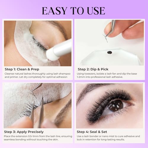 Wispy Promade Fans 3D 5D 6D 8D, Narrow Base Laser Tech Eyelash Extensions, C D Curl, Single & Mixed Lengths 6?15mm, Loose Lash Fans for Professional Use (Black-C-0.07-6 - 13mm-5D)