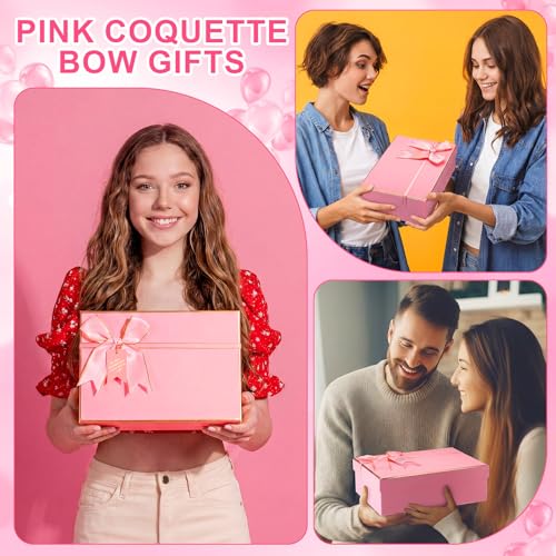 14 Pack Gifts Trendy Stuff for Teenager Girls Aged 13+, Pink Birthday Gifts Basket for Her Hair Bows Drawstring Makeup Bag Makeup Brush Set Coquette Bow Cups for Young Women Friend