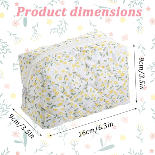5 PCS Makeup Bag Quilted, Floral Makeup Bags Bulk with Zipper Quilted Cosmetic Bag Cosmetic Pouch Flower Cute Pouches for Cosmetics, Pens and Portable Travel Toiletries-5 Styles